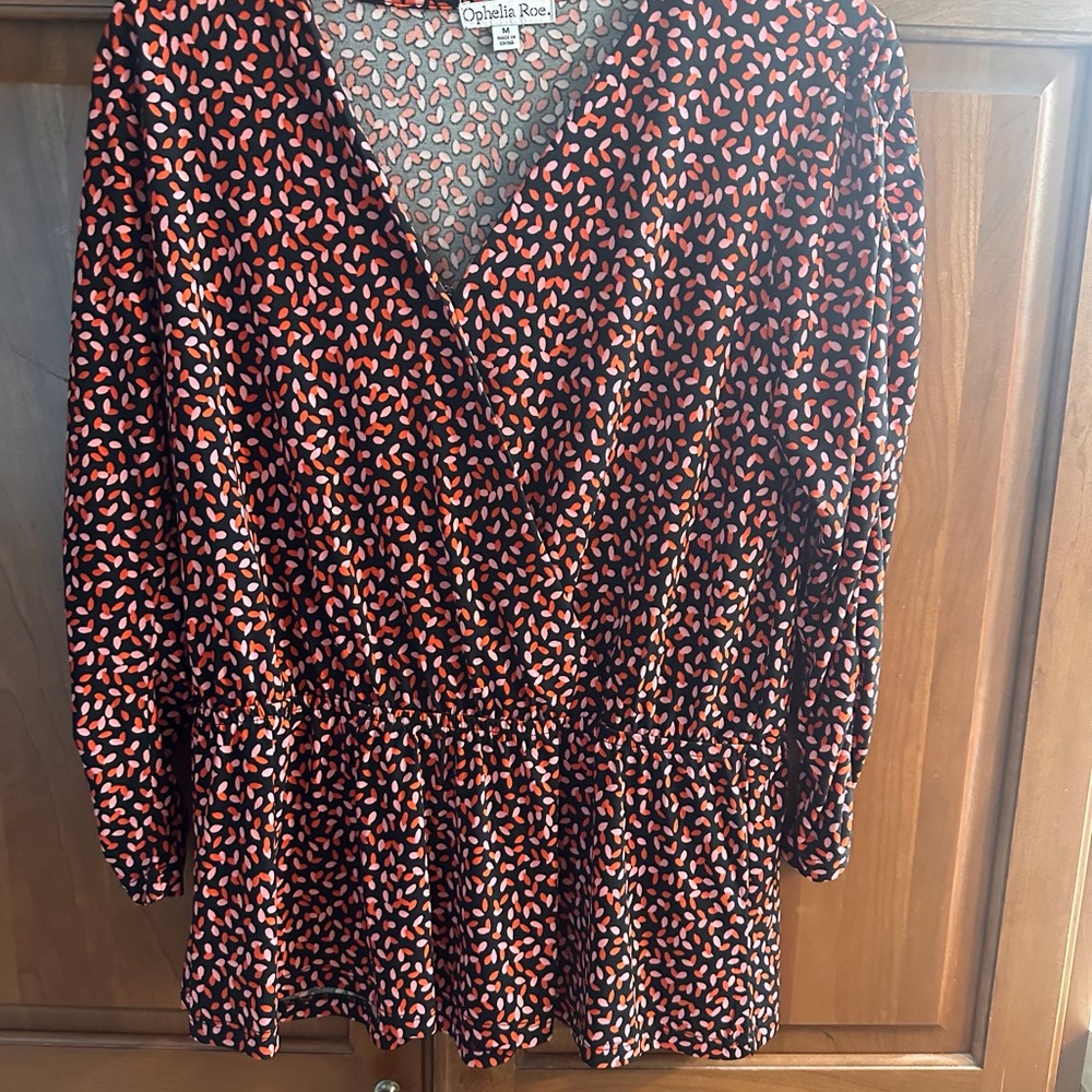 Ophelia Rose pull over blouse with cross over v neck peach orange